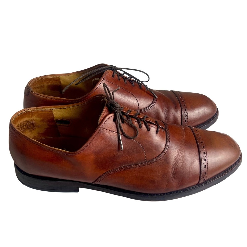 Allen Edmonds Men's Cognac Brown Leather Brogue Oxford Dress Shoes 9.5 E